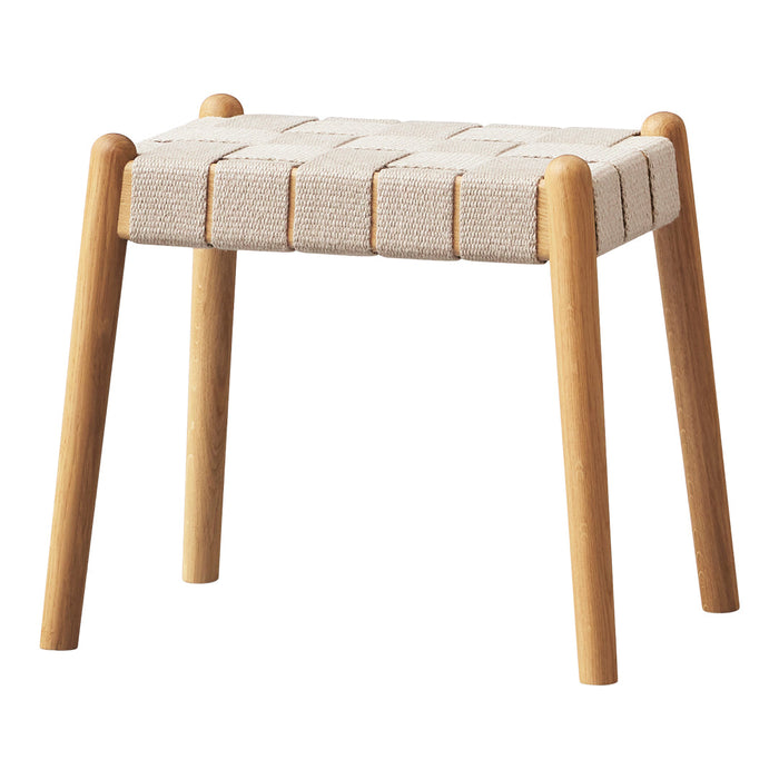 Light beige woven seat with natural wooden legs, featuring a minimalist design and textured pattern.