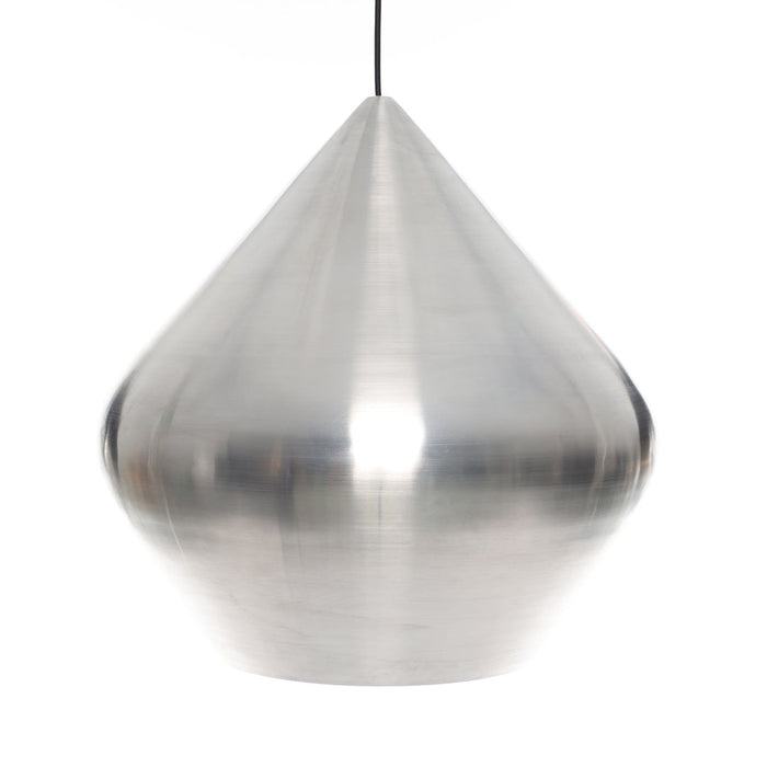 Polished silver pendant light with a sleek, contemporary teardrop shape and smooth metallic finish.