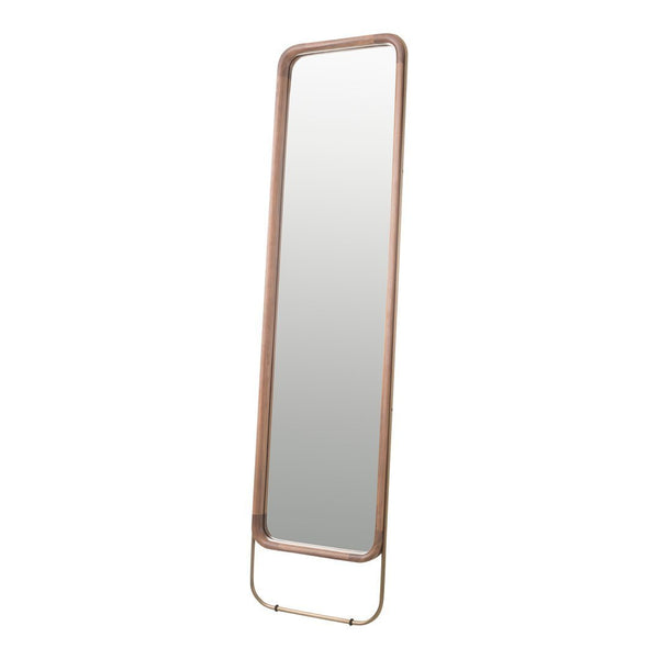 Full-length mirror with a sleek, minimalist design featuring a light wood frame and a simple metal stand.