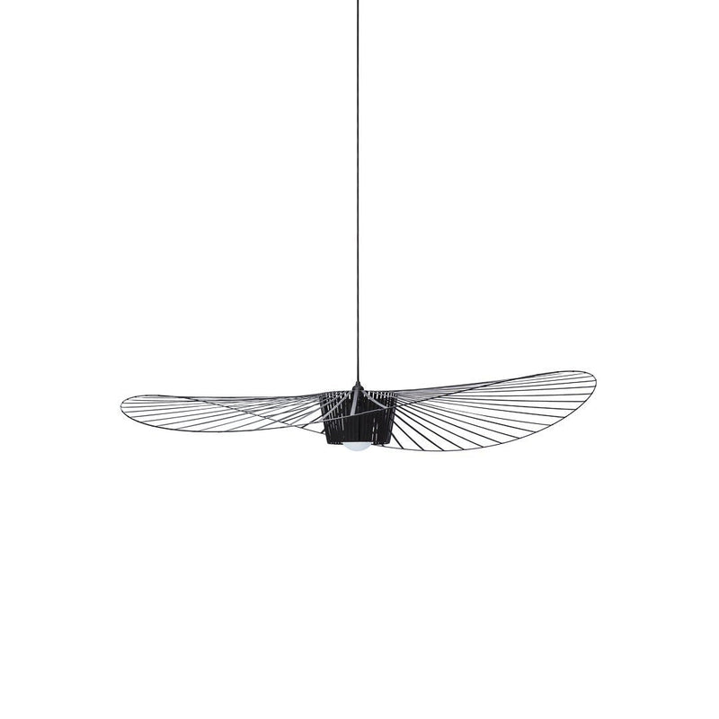 Sleek black ceiling fan with elegant curved blades in a minimalistic wire design, perfect for modern interiors.