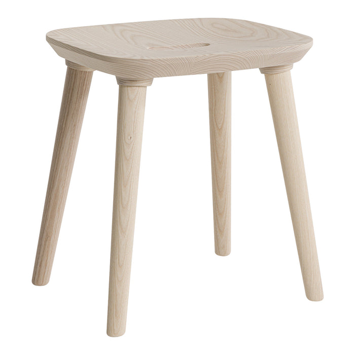 Light natural wood stool with a smooth finish and minimalist design, featuring simple, clean lines and rounded edges.