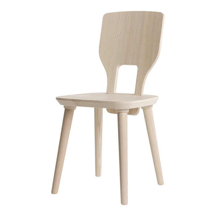 Light blonde wooden chair with a smooth finish and minimalist design, featuring a natural, unpainted texture.