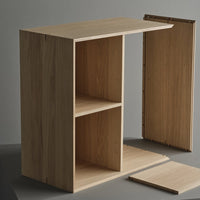 Natural wood finish with a light oak color; sleek, minimalist design and clean lines. Perfect for modern decor.