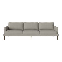 Modern light gray sofa with a minimalist design and clean lines, featuring soft fabric upholstery and wooden legs.
