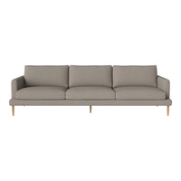 Light gray upholstered sofa with a minimalist design and solid wood legs. Ideal for modern living spaces.