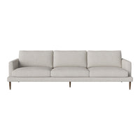 Light gray upholstered sofa with clean lines and subtle texture, featuring wooden legs for a modern touch.