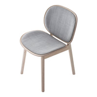 Light gray upholstered chair with a smooth, textured pattern and light wood frame, perfect for modern decor.