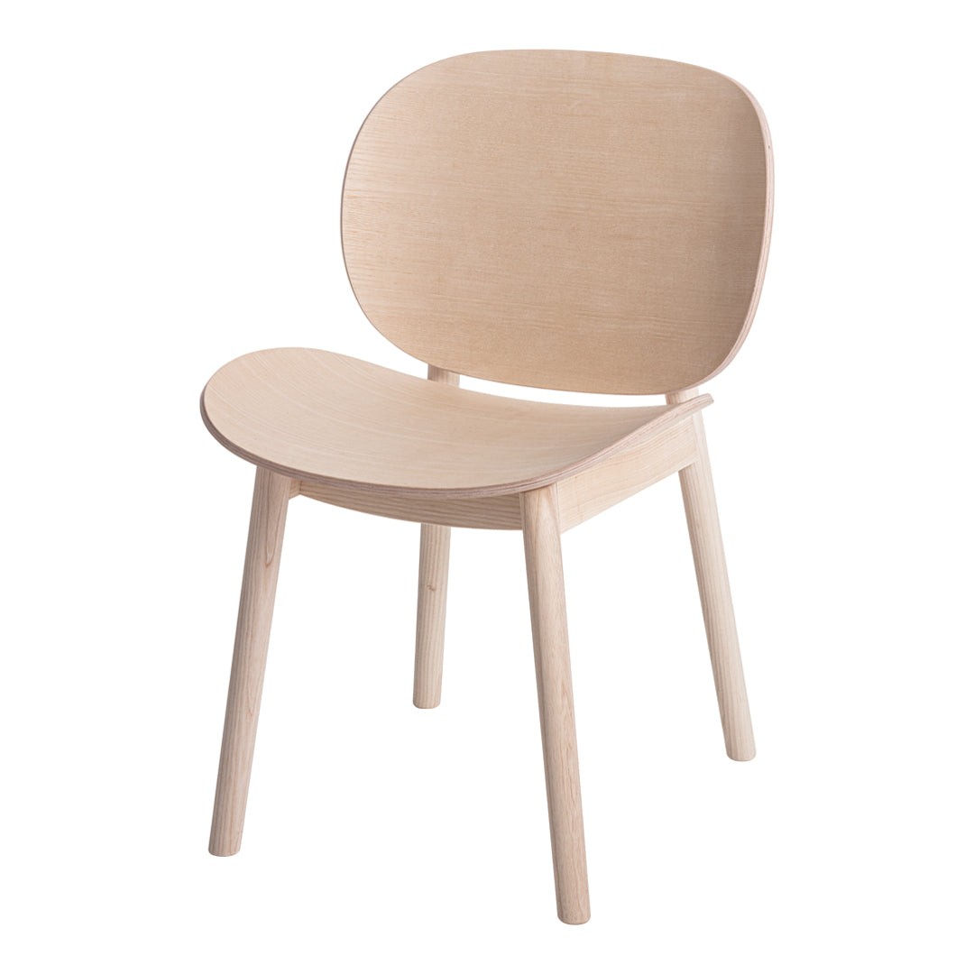 Natural wood chair with a smooth, light finish and minimalist design, showcasing a simple, contemporary aesthetic.