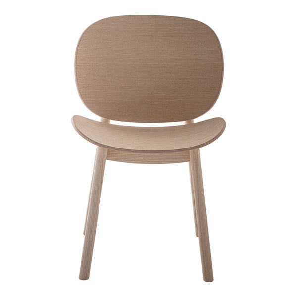 Light beige wooden chair with a smooth, minimalistic design and rounded edges, perfect for modern decor.