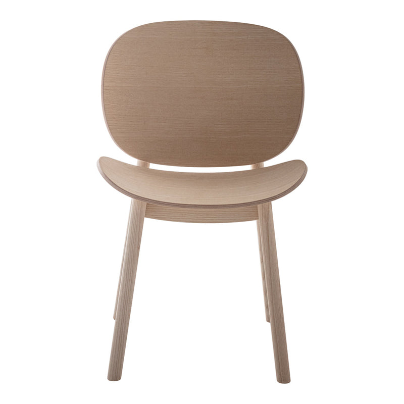 Light beige wooden chair with a smooth, minimalistic design and rounded edges, perfect for modern decor.