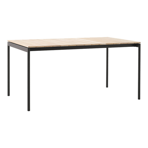 "Light wood tabletop with a natural finish and sleek black metal legs, ideal for modern decor."