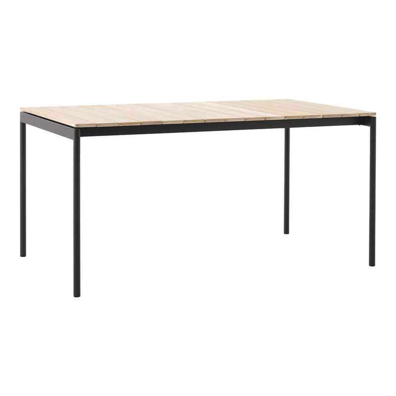 "Light wood tabletop with a natural finish and sleek black metal legs, ideal for modern decor."