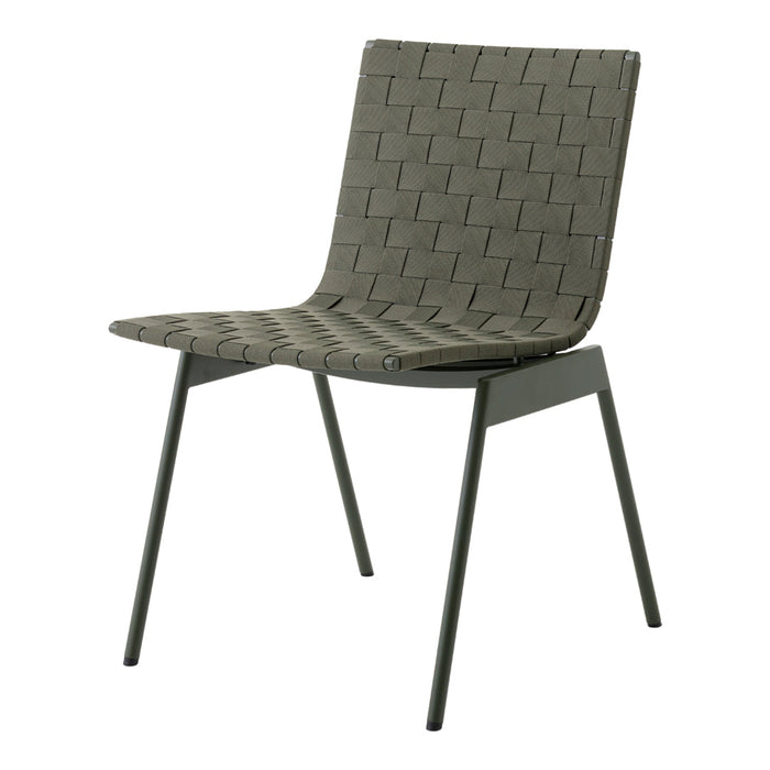 Stylish green woven chair with a modern pattern, perfect for chic indoor or outdoor settings.