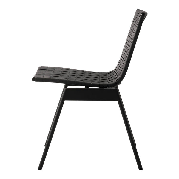 Black woven-pattern chair with sleek lines and a minimalist design, perfect for modern interiors.