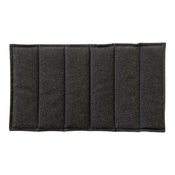 Dark gray padded mat with a textured pattern and stitched sections for added style and comfort.