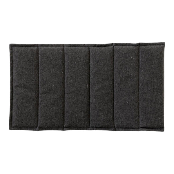 Black quilted mat with five horizontal sections, featuring a textured pattern for enhanced visual appeal.