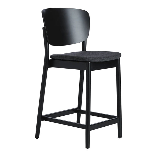 Black wooden bar stool with a sleek, minimalist design and a smooth finish. Ideal for modern interiors.