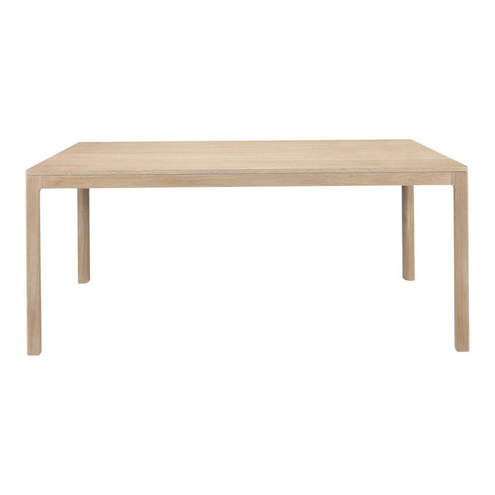 Light natural wood dining table with a minimalist design and smooth, understated finish. Perfect for modern decor.