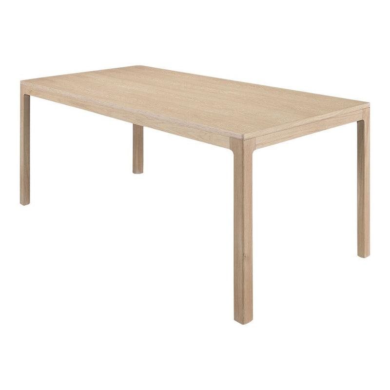 Light wood rectangular dining table with a smooth, natural finish and minimalist straight edges.