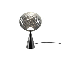 Stylish black and silver table lamp with a spherical design and intricate swirling patterns. Ideal for modern decor.
