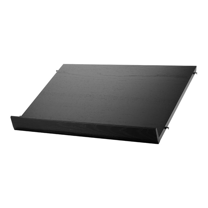 Black flat shelf with a smooth matte finish, featuring a minimalist design for versatile decor.