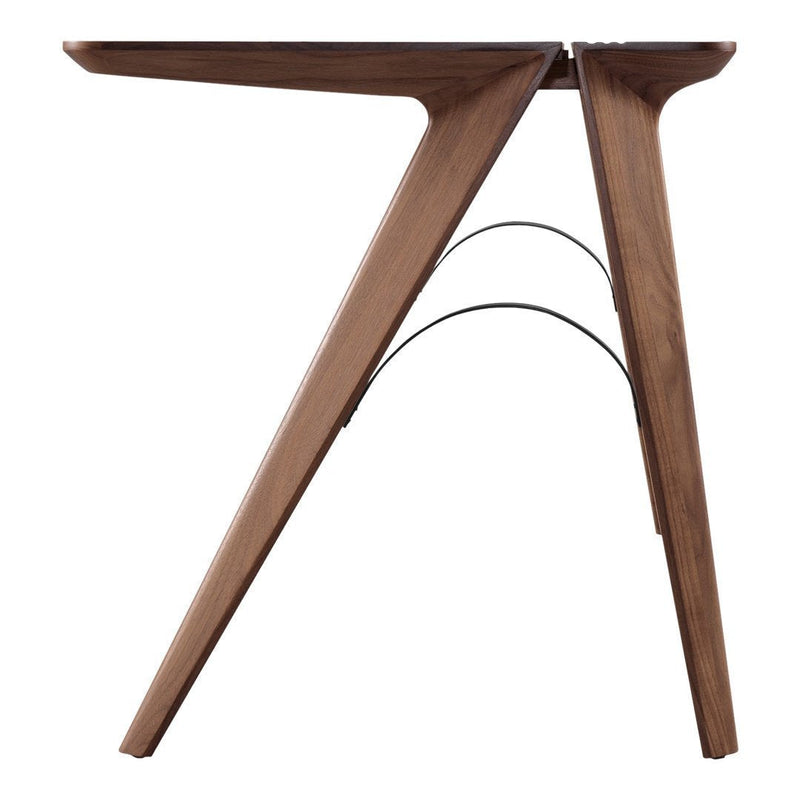 Stylish walnut wood table with sleek, modern lines and a minimalistic design, perfect for contemporary decor.