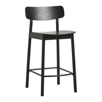 Black wooden bar stool with a minimalist design and smooth finish, perfect for modern decor.
