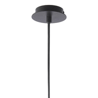 Black ceiling pendant with a smooth round base and a sleek, thin hanging cord. Modern and minimalist design.