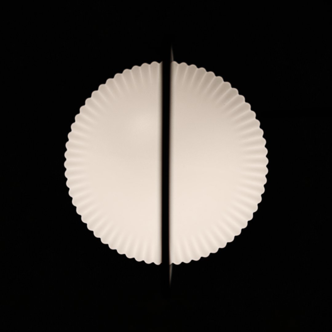 White scalloped paper plate against a dark background, highlighting its round shape and textured rim.