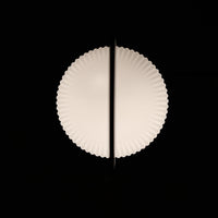 White paper plate with a scalloped edge, divided in half against a black background.