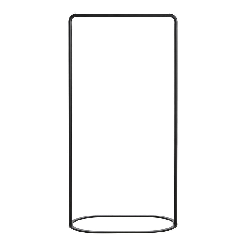 Sleek black metal frame with a minimalist cylindrical design, ideal for modern decor.