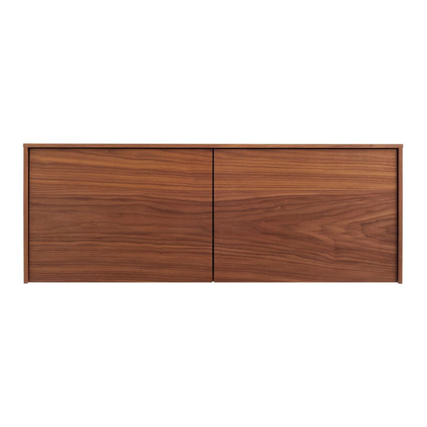 Wooden cabinet featuring rich walnut brown color and smooth, minimalistic grain pattern. Perfect for modern decor.