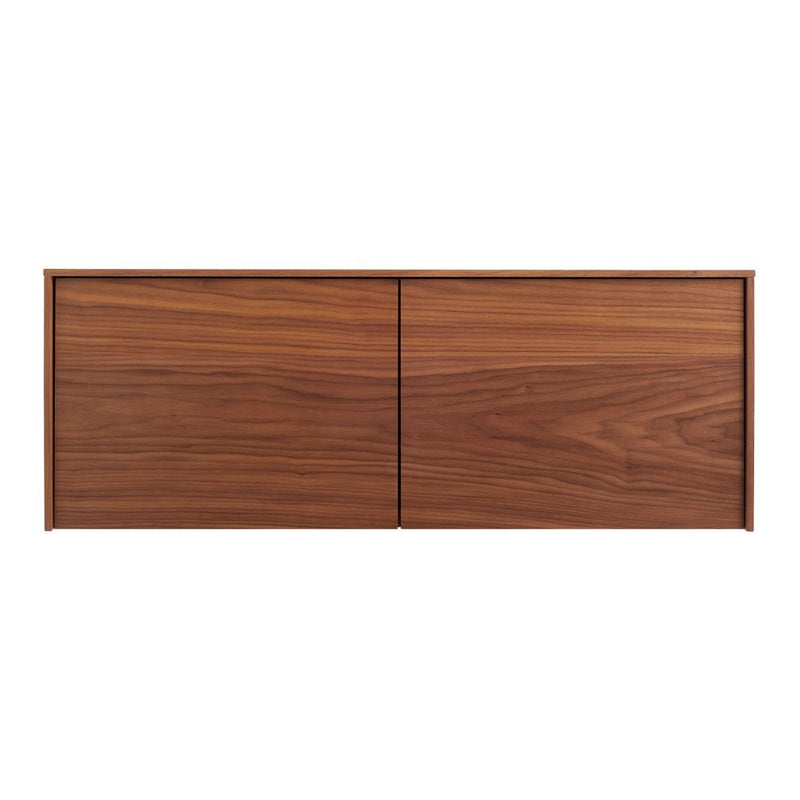 Wooden cabinet featuring rich walnut brown color and smooth, minimalistic grain pattern. Perfect for modern decor.