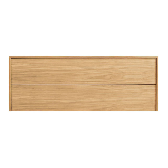 Natural light wood dresser with smooth finish, featuring horizontal grain pattern and minimalistic design.