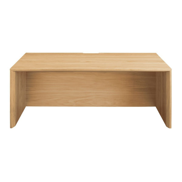 Light oak desk with a smooth finish and clean, minimalist design, featuring natural wood grain patterns.