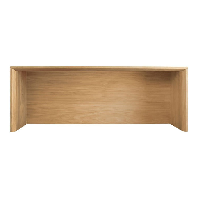 Natural wood finish with a smooth, light tan color and minimalistic design, perfect for modern decor.