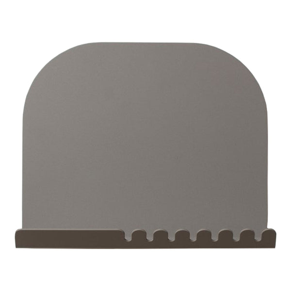 Gray arched wall decor with a dark brown base, featuring a smooth, minimalist design. Perfect for modern interiors.
