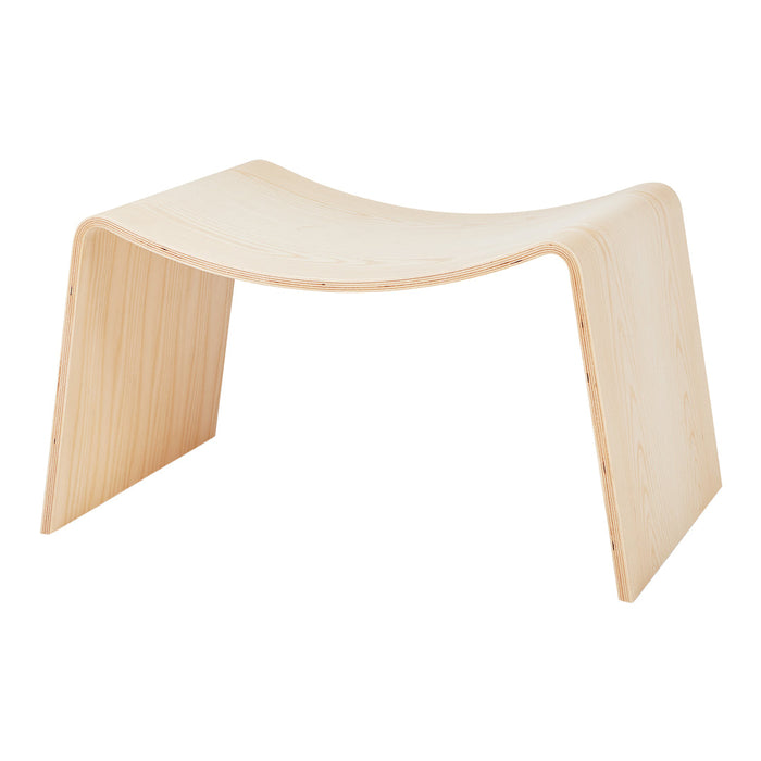 Light natural wood curved bench with smooth, minimalist design and a simple, elegant finish. Ideal for modern decor.