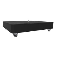 Black wheeled platform with a smooth finish, featuring a sleek, minimalist design. Perfect for versatile use.