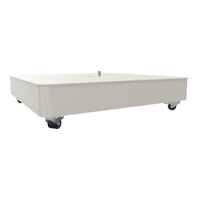 Cream-colored platform on wheels with a sleek, smooth surface and minimalistic design. Ideal for versatile use.