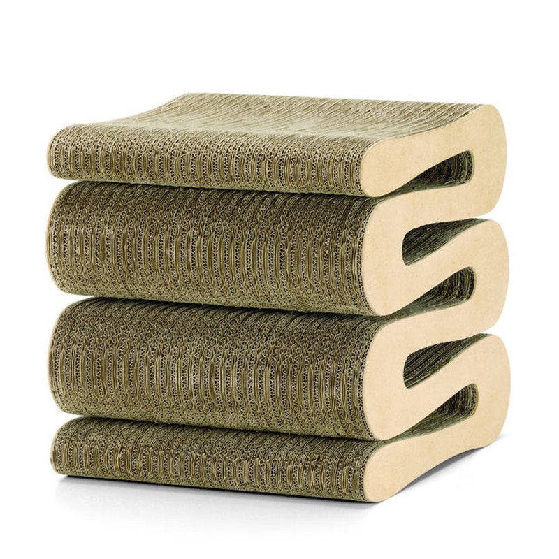 Stack of green-toned wave-shaped shelves with textured patterns, featuring a beige border. Versatile home décor.