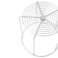 "Chrome wire cooling rack with circular spiral design for optimal airflow and stylish kitchen display."