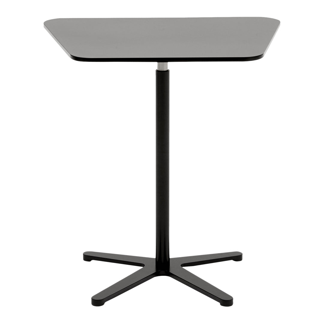 Black and gray modern table with a sleek, minimalist design and a smooth, angular tabletop.