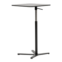Adjustable black table with a sleek square top and minimalist design, perfect for modern decor.