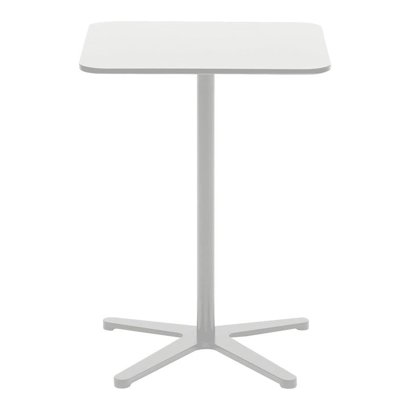 White square table with a smooth surface and a sleek, minimalist design. Perfect for modern decor.
