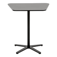 Modern gray tabletop with a sleek black pedestal base and star-shaped legs. Ideal for minimalist decor.
