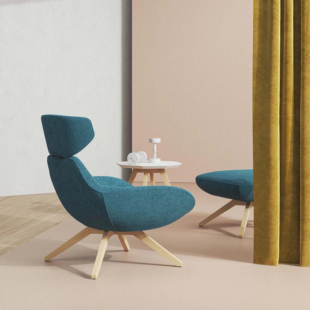 X 2Big Lounge Armchair w/ Headrest - Wood Base