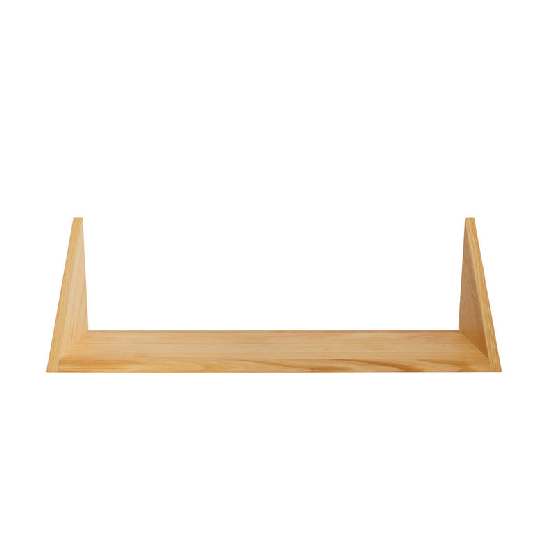 Natural wood shelf in light beige, featuring a sleek, minimalist design with no patterns. Perfect for modern decor.