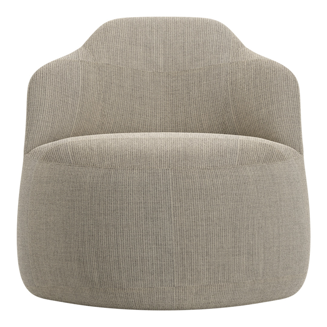 Stylish neutral beige armchair with textured pattern, perfect for modern home decor.