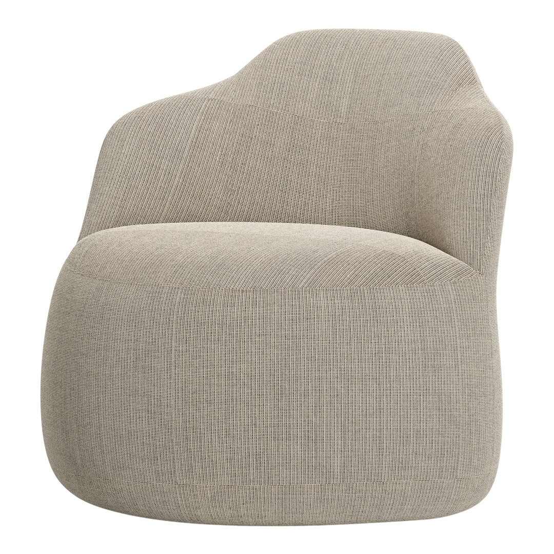 Beige ribbed accent chair with a smooth, minimalist design for modern interiors. Perfect for stylish home decor.